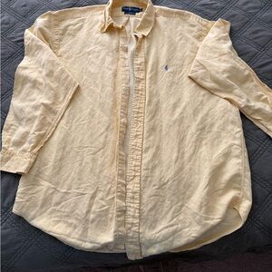 Ralph Lauren Blake Yellow Button-Down Shirt L Silk Linen Classic Fit